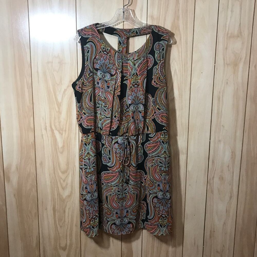 Enfocus Studio Boho Retro Dark Paisley Mini Blouson Dress 16W